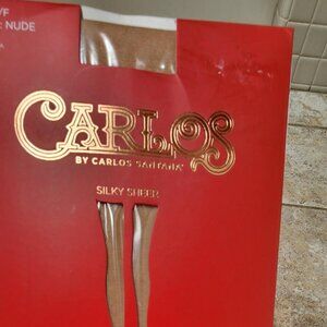 NWT CARLOS SANTANA Nude Silky Sheer Control Top Pantyhose Size E/F